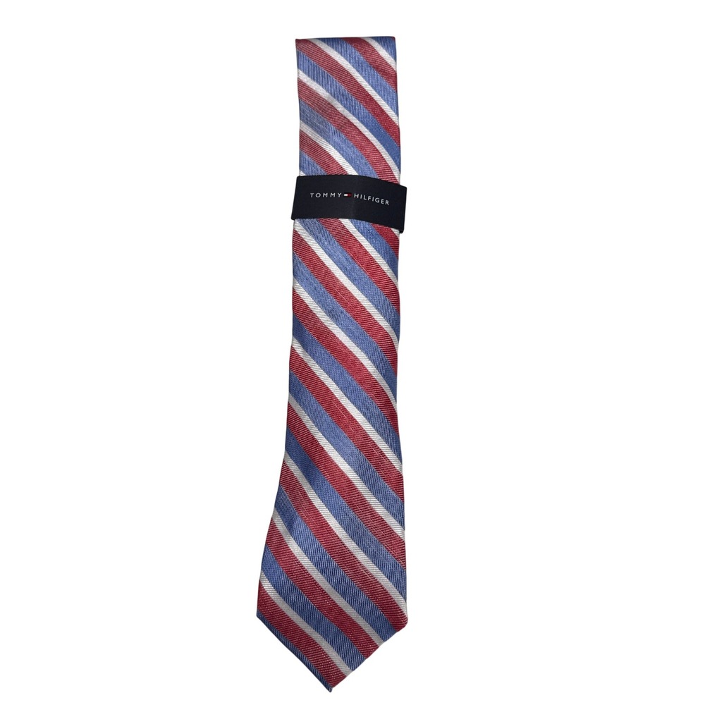 Tommy Hilfiger‎ Tie Mens Red White Blue Striped Silk Blend Necktie NH7202 NWT
